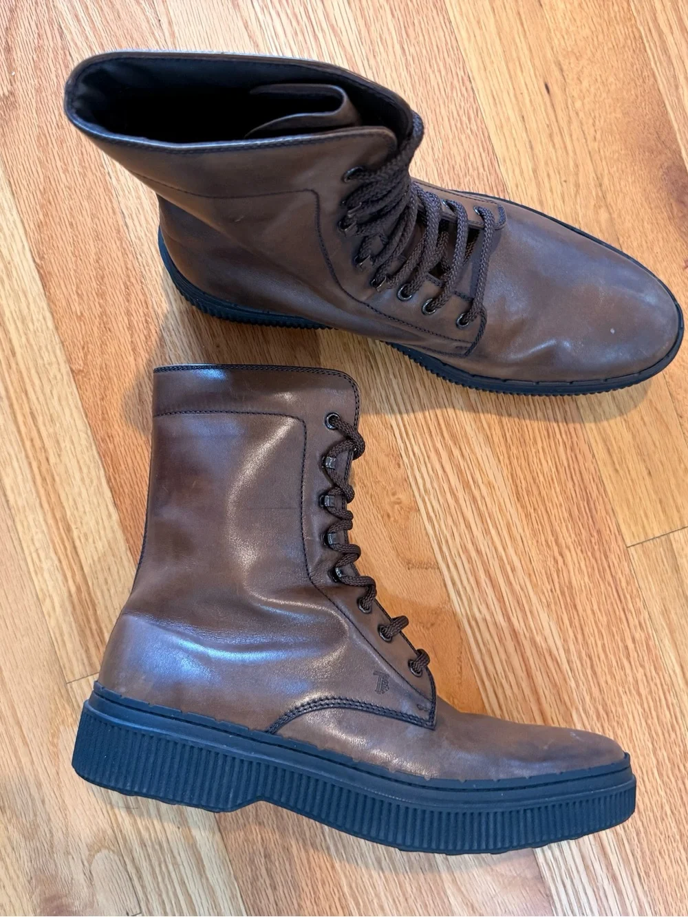 Tod’s Brown Leather Lace-Up Combat Boots Chunky Sole Men’s US 9.5 EU 42.5